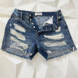 We The Free Blue Distressed Frayed Jean Shorts Size:27 Button Fly